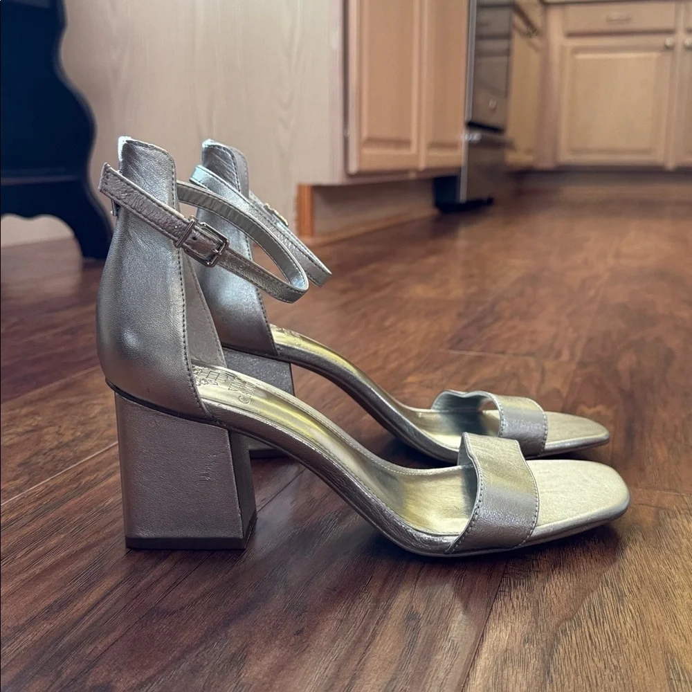 Vince Camuto Margry Ankle Strap Block Heel Sandal Silver Size 9